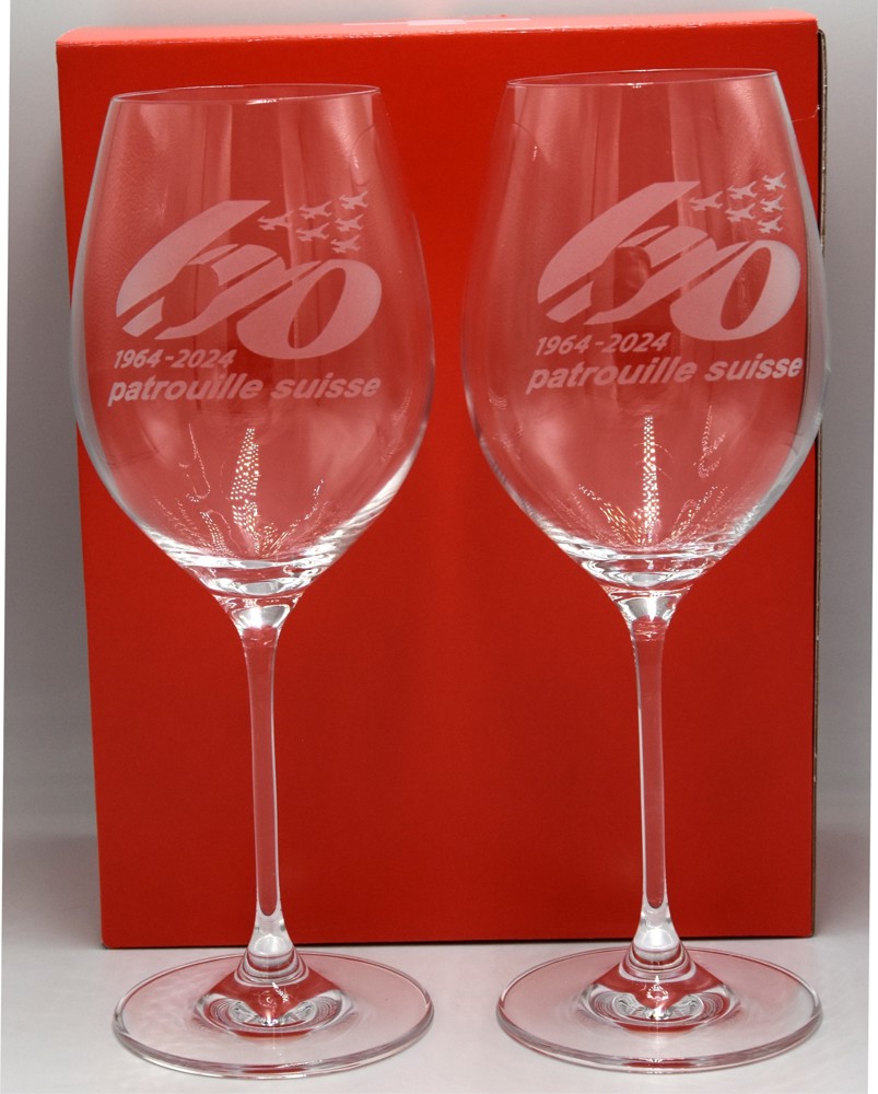 Bild von Patrouille Suisse Jubiläums Weinglas. 1 Karton mit 2 Gläser. Postversand möglich. 
