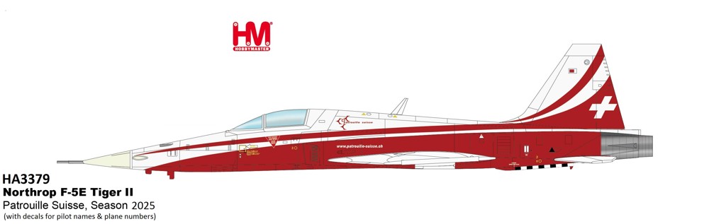 Bild von Patrouille Suisse Tiger F-5E Saison 2025. Hobbymaster Metallmodell 1:72 HA3379. LIEFRBAR MAI 2025.